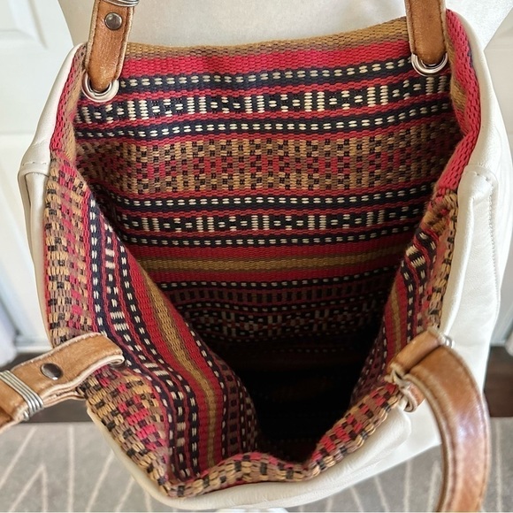 Vintage Handmade Off-white Ivory Leather Boho Tote Bag - Picture 4 of 7